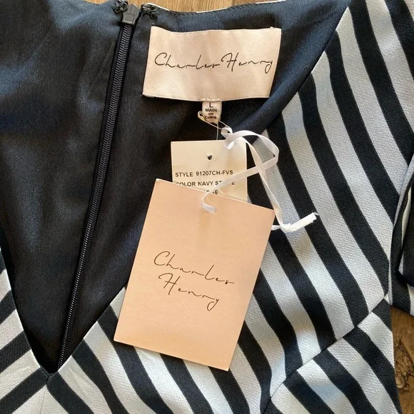Charles Henry stripe tie shoulder jumpsuit navy size L - Picture 10 of 11